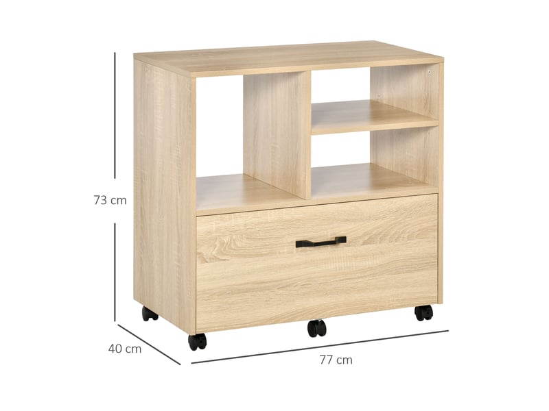  Meuble de bureau multifonctionnel en bois, meuble pour imprimante avec 5 roulettes, tiroir et étagère réglable, 77 x 40 x 73 cm, bois  - Conforama D