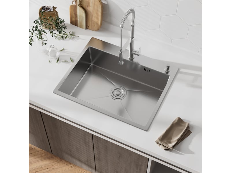  Évier inox 1 bac 50x45x22 cm argent - pour petite cuisine &amp; camping-car - prépercé avec filtre  - Conforama E