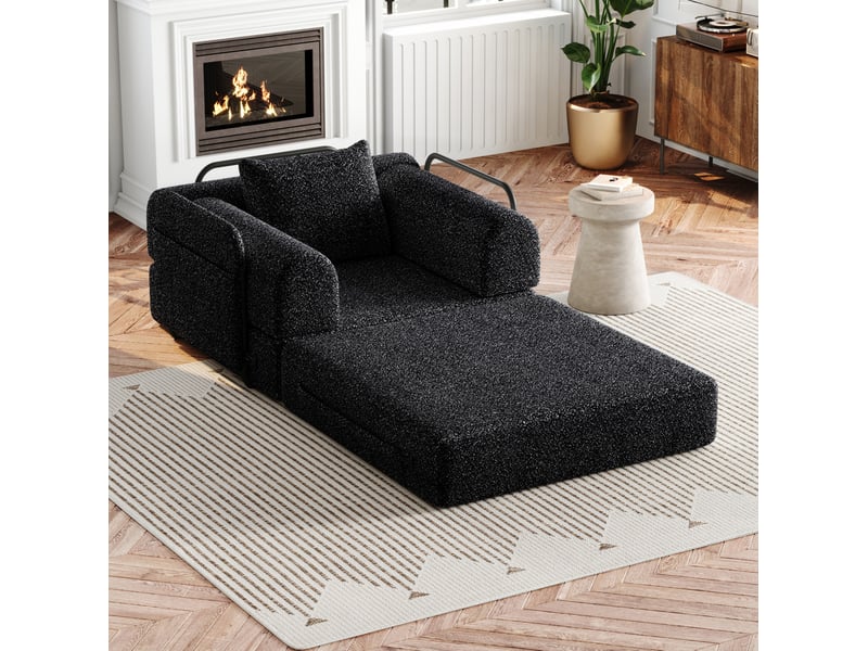  Canapé-lit 2-en-1 1 place 91.4x94x69.8 cm avec rangement dans l’accoudoir, structure en métal, coloris noir  - Conforama B