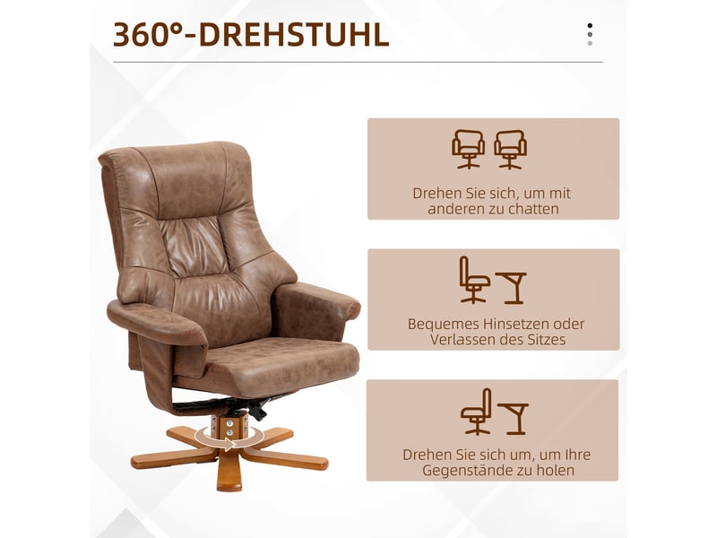  Fauteuil de relaxation avec repose-pieds pivotant inclinable marron 78 x 82,5 x 109 cm  - Conforama D