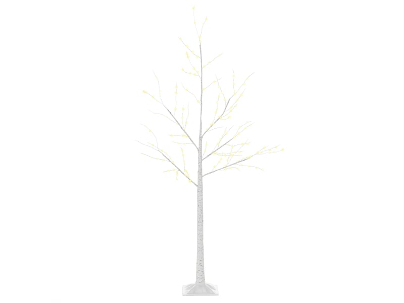  Sapin de bouleau de 150 cm avec 210 lumières led blanc chaud, branches flexibles et socle décoratif 20 x 20 x 150 cm blanc  - Conforama A