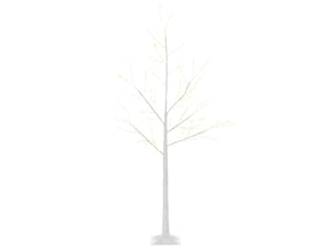 Sapin de bouleau de 150 cm avec 210 lumières led blanc chaud, branches flexibles et socle décoratif 20 x 20 x 150 cm blanc