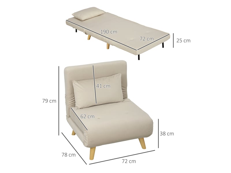  Fauteuil convertible modenvie 1 place effet velours beige 72 x 78 x 79 cm dossier réglable 6 positions  - Conforama C