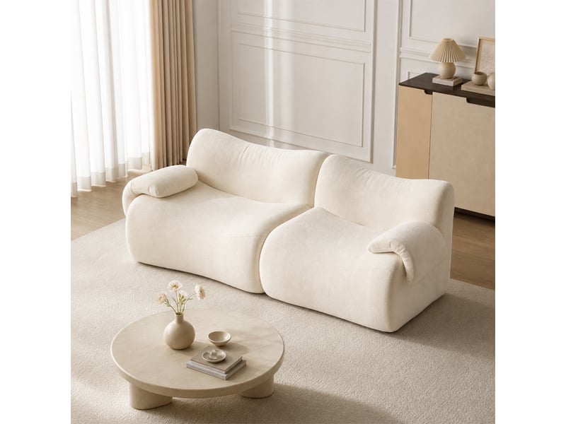 Canapé 2 places, revêtement en tissu chenille, sans assemblage, beige - Conforama C
