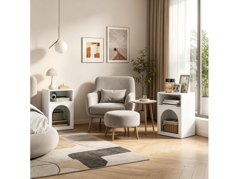  Lot de 2 tables de chevet 40x30x60 cm rangement ouvert mdf blanc  - Conforama C