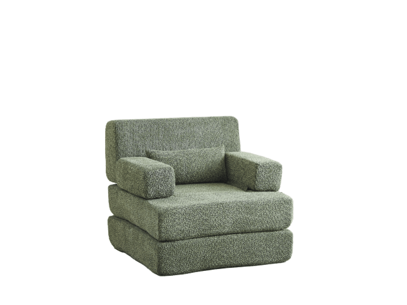  Fauteuil convertible 1 place 2 en 1 en chenille avec fonction lit pliable, fauteuil d’appoint salon chambre bureau - vert  - Conforama A