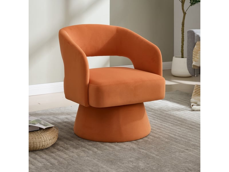  Fauteuil pivotant lexicon 360° - 68x66x75cm - design tonneau dos ouvert, assise moelleuse et base métal - orange vitaminé  - Conforama B