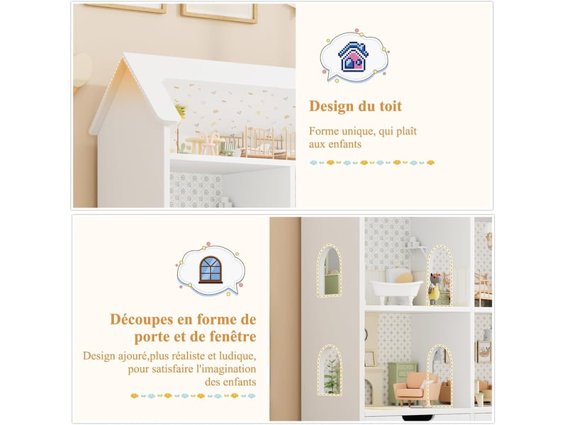  Meuble rangement enfant, en forme maison, 120x30x117.5cm, blanc  - Conforama E