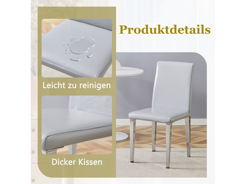 Lot de 4 chaises de salle à manger gris clair en cuir pu avec pieds en métal argenté, design moderne - Conforama W