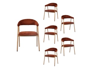 Chaises de salle à manger lot de 6 rembourrée en chenille, pieds en métal effet bois, rouge
