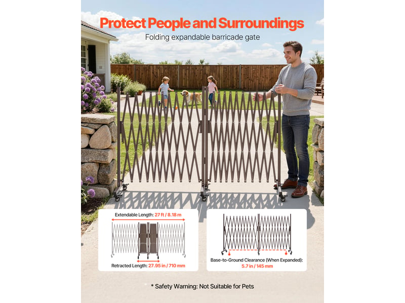  Vevor barrière de sécurité extensible accordéon double rotative 8,18 m marron  - Conforama C