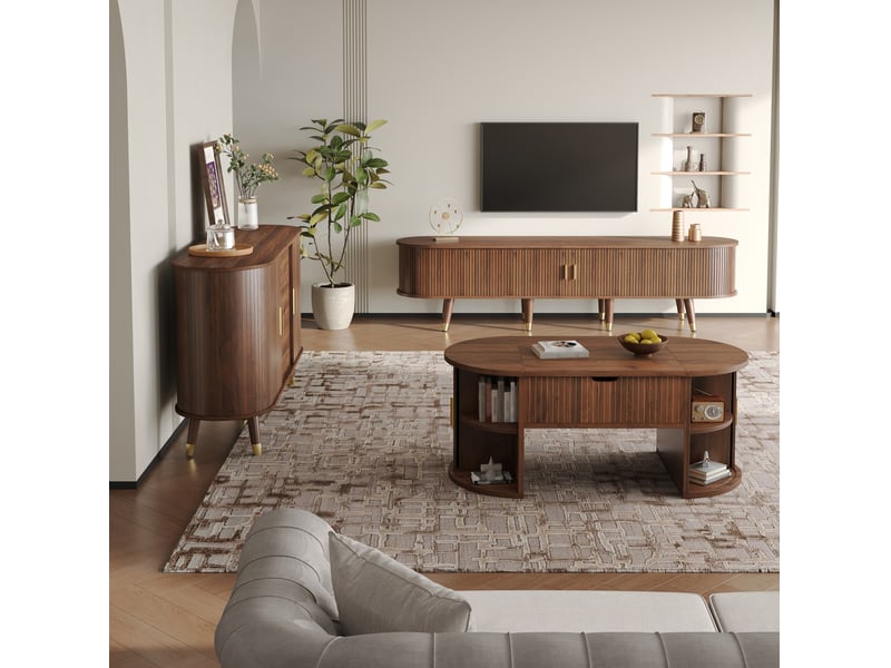  Ensemble de salon 3 pièces noyer avec meuble tv, buffet et table basse relevable  - Conforama E