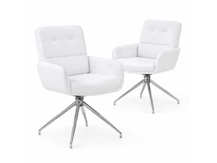Lot de 2 chaises de salle à manger pivotantes blanches et argentées en polyuréthane