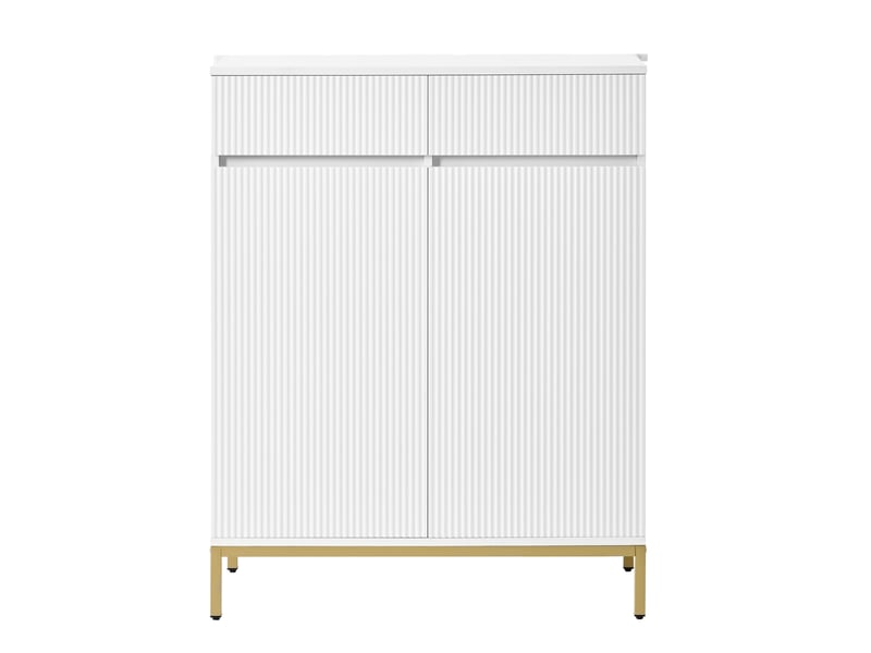  Meuble à chaussures 2 portes 2 tiroirs led blanc et doré 80 x 35 x 103 cm GL7901W - Conforama A