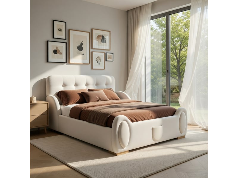  Lit d'enfant 90 x 200 cm, avec bande lumineuse led, toboggan et escalier, en pu, rose + beige  - Conforama B