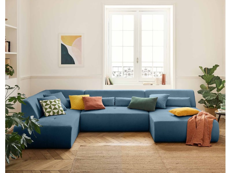  Onyx - canapé panoramique d'angle gauche 7 places - en velours côtelé - lisa design - bleu ONYX - Conforama B