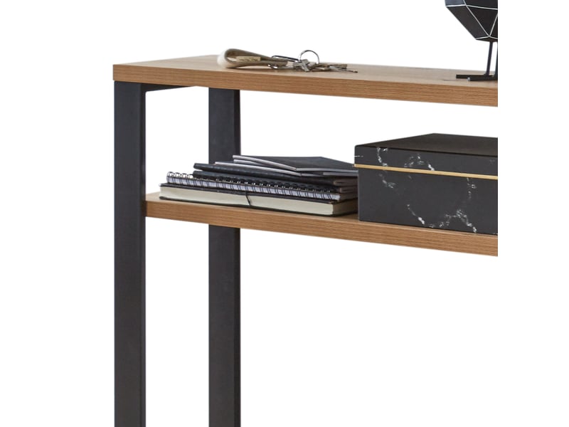 Console double plateau 70x28x75 cm décor chêne et métal noir  - Conforama C