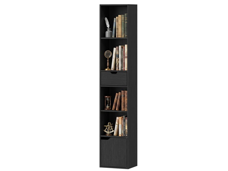  Bibliothèque à 6 étagères avec tiroir et étagère réglable, meuble de rangement autoportant, 30 x 24 x 158 cm, noir  - Conforama B