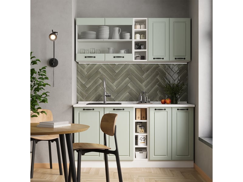 Vicco cuisine, mint campagneblanc, 160cm sans plan de travail - Conforama C