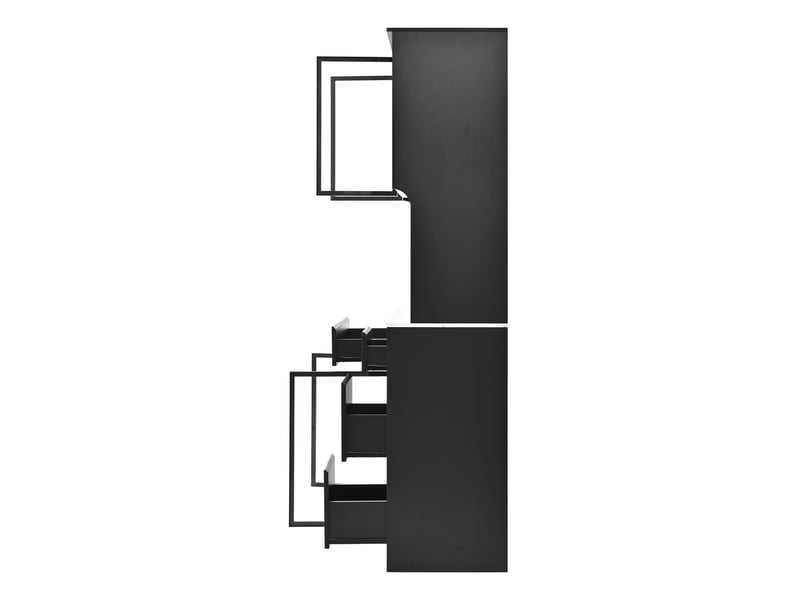  Armoire de cuisine Buffet haut vitrine moderne noir et blanc avec led effet marbre meuble de rangement salon salle à manger mdf  - Conforama R