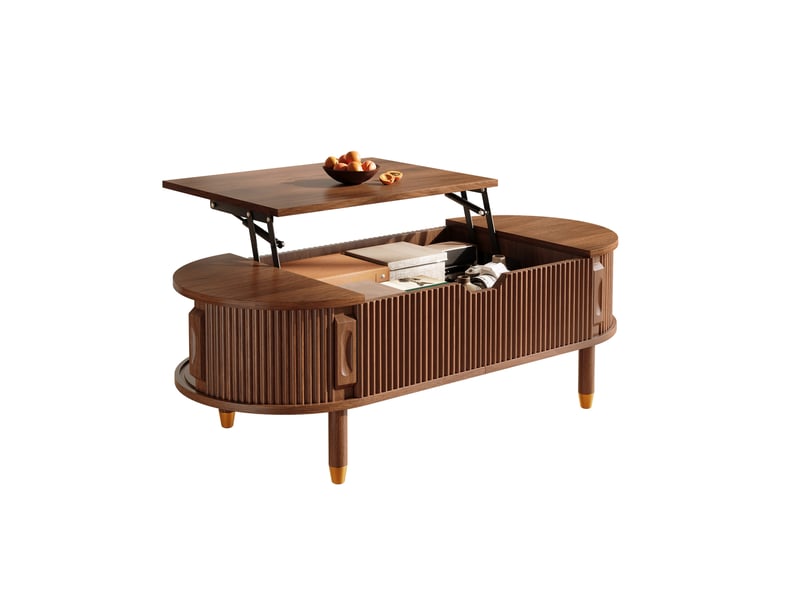  Table basse ovale 110x48x57 cm relevable avec rangement coloris noyer  - Conforama A