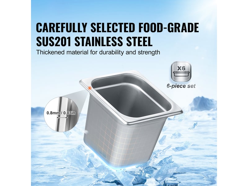  Lot de 6 poêles d'hôtel,succebuy poêles à vapeur 16 taille en inox de 0,8 mm,6 pouces de profondeur,pour usage commercial et industriel  - Conforama D