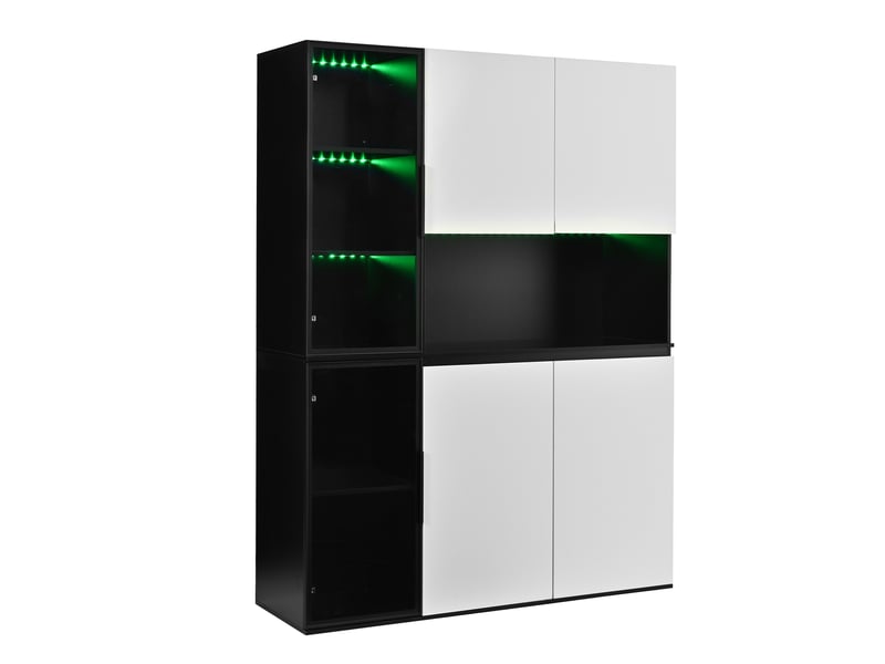 Vitrine moderne noir et blanc 160x40x120 cm, meuble en mdf avec éclairage led intégré et portes vitrees - Conforama R