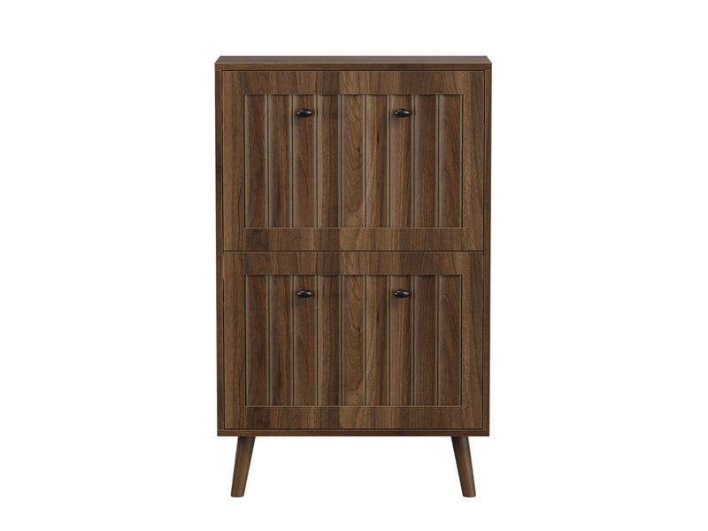  Meuble à chaussures 60x24x95 cm, design vertical rainuré, 2 portes, meuble d'entrée, mdf et aggloméré, couleur noyer  - Conforama A