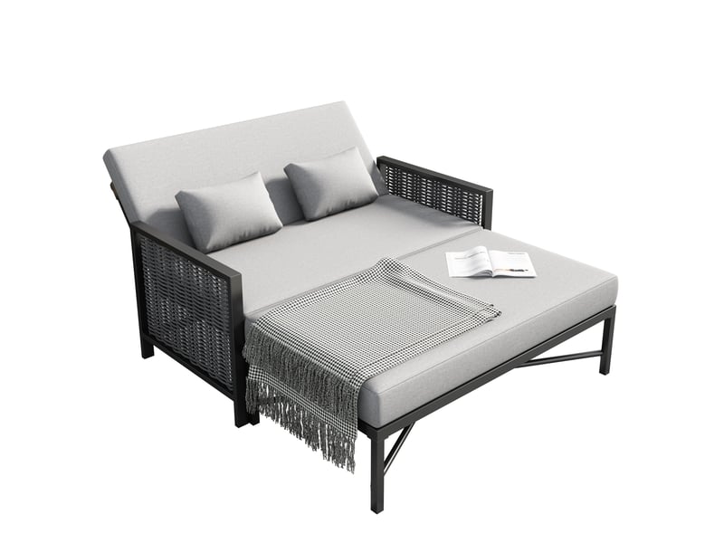 Canapé de jardin 2 places convertible bain de soleil, dossier réglable 5 positions, gris  - Conforama A