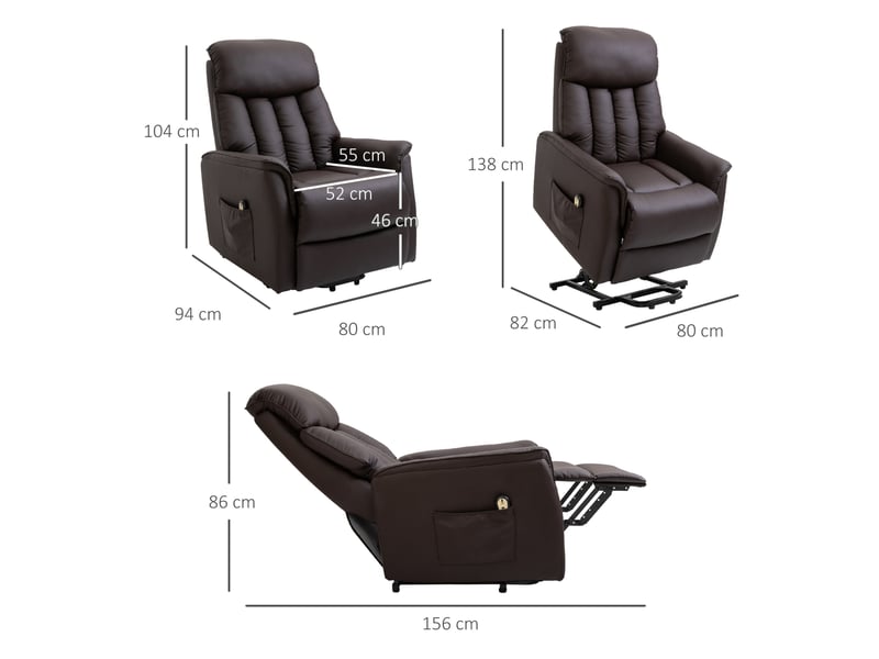  Fauteuil relax électrique inclinable avec aide au relevage et poches latérales en simili cuir brun  - Conforama C