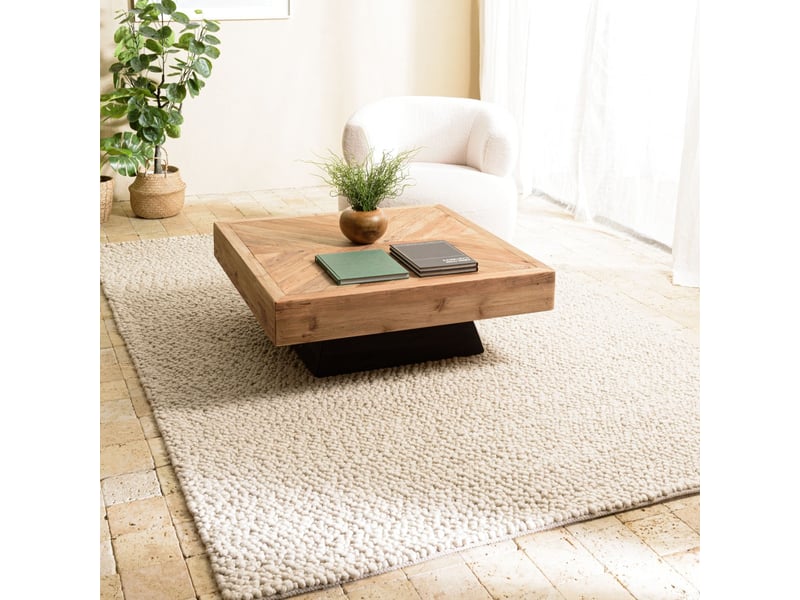  Quentin - tapis rectangulaire 300x400cm en laine bouclée couleur beige  - Conforama B