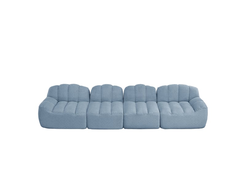 Canapé droit coquille 4 places bouclette bleu – 366 x 104 x 79 cm Fay Lum - Conforama A