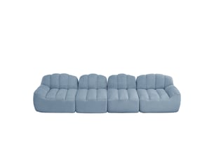 Canapé droit coquille 4 places bouclette bleu – 366 x 104 x 79 cm