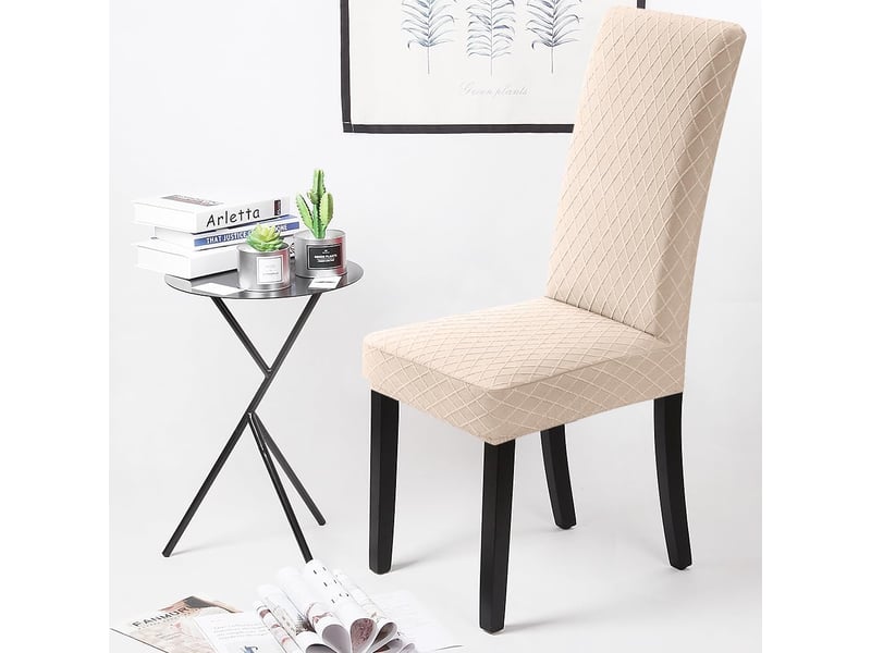  Lot de 4 housses de chaise en élasthanne jacquard – beige  - Conforama C