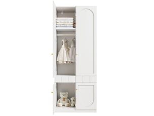 Armoire de rangement laquée avec tringle, 2 tiroirs et étagères fixes pour chambre en mdf blanc 80 × 50 × 200 cm