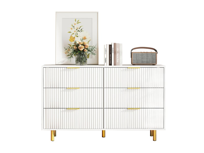  Commode à 6 tiroirs 120x40x72 cm, blanc et doré  - Conforama A
