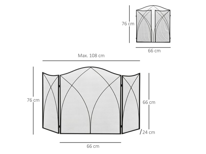  Barrière de cheminée pliable avec 3 panneaux, garde-feu métallique noir, 126 x 76 cm  - Conforama C