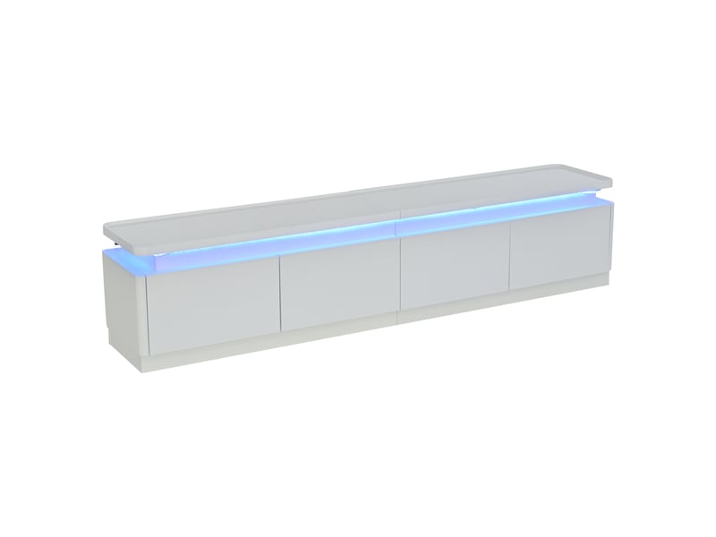  Meuble tv 180 cm blanc brillant - 4 tiroirs et éclairage led intégré, design moderne  - Conforama D
