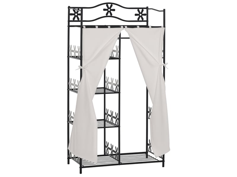  Armoire adulte, meuble de rangement multiple, 5 étagères, 84 x 42 x 159 cm (l x l x h), métal noir, 2 rideaux blancs  - Conforama A