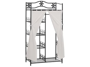 Armoire adulte, meuble de rangement multiple, 5 étagères, 84 x 42 x 159 cm (l x l x h), métal noir, 2 rideaux blancs