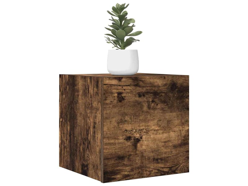  Lot de 2 meuble tv mural, meuble tv suspendu chêne fumé 30,5x30x30 cm  - Conforama B