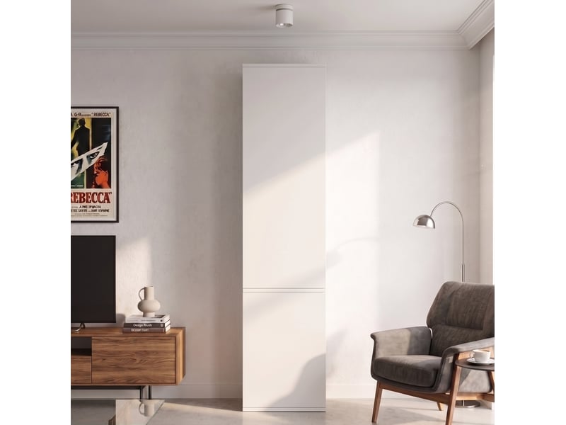  Armoire haute 47x50x200 cm à 6 compartiments et portes battantes, mdf blanc pour chambre et dressing déco pratique déco  - Conforama D
