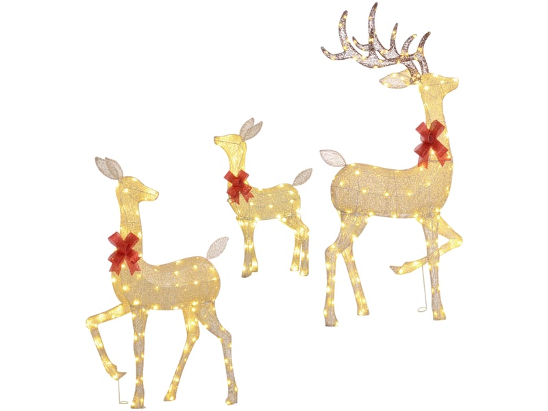  3 cerfs lumineux noël, en forme de famille de cerfs, rennes lumineux noël, en acier, 283 led blanc chaud, or  - Conforama B