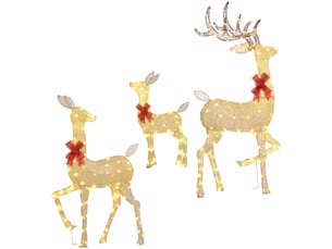 3 cerfs lumineux noël, en forme de famille de cerfs, rennes lumineux noël, en acier, 283 led blanc chaud, or