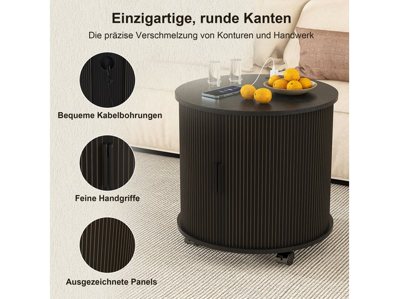  Meuble nuit rond 60x60x60 cm, table de chevet compacte avec tiroir intégré et prise électrique, design mid-century  - Conforama D