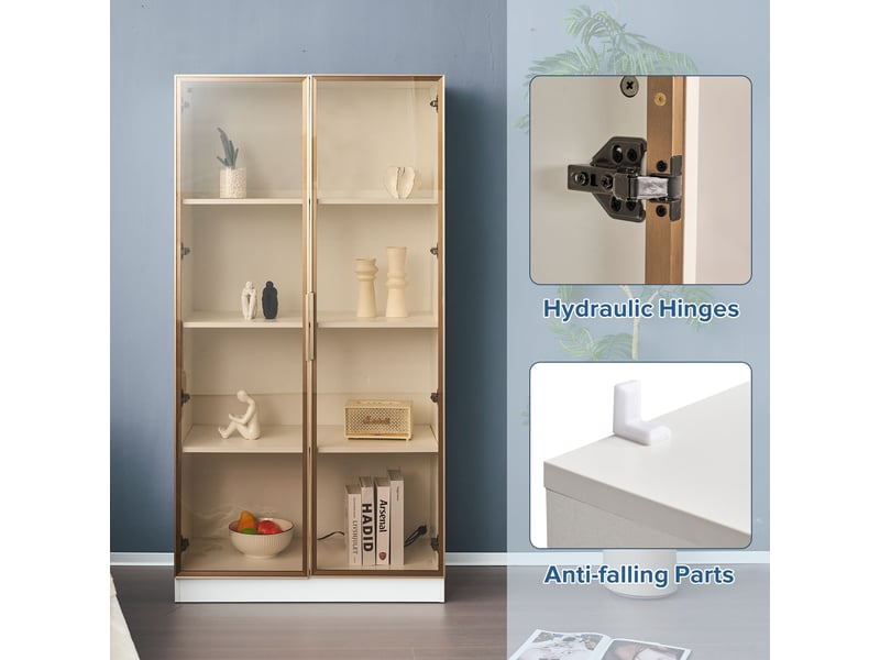  Ensemble de 2 vitrines avec éclairage led et portes en verre 322801234AAW - Conforama E