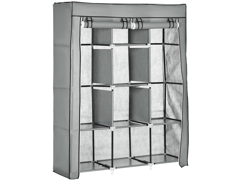  Armoire penderie multi-rangement - 8 étagères, 2 barres - non tissé gris  - Conforama A
