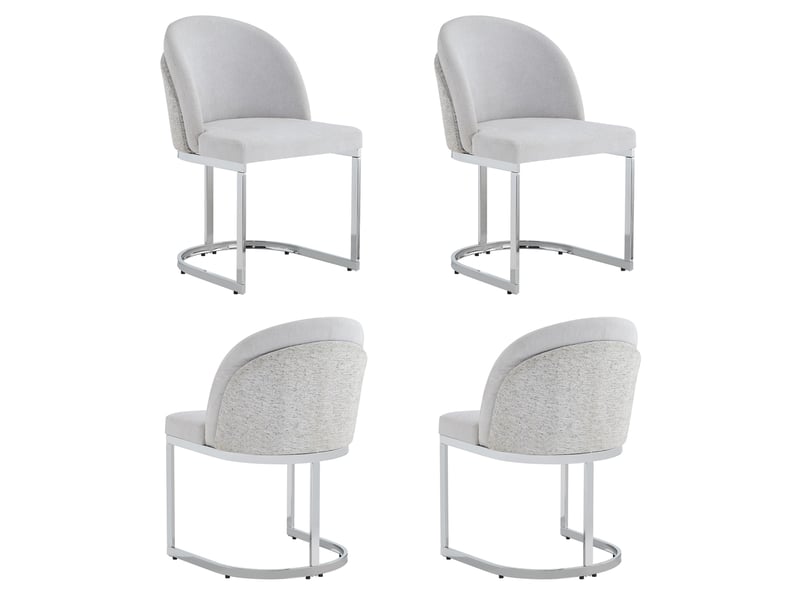  Lot de 4 chaises de salle à manger en chenille gris clair et argenté, style moderne  - Conforama A