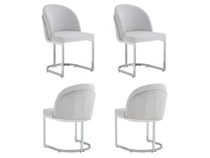 Lot de 4 chaises de salle à manger en chenille gris clair et argenté, style moderne