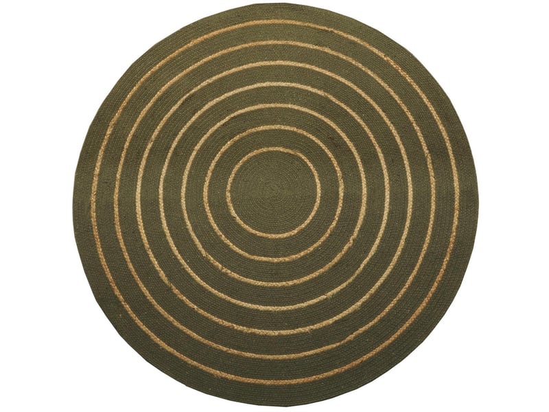 Tapis rond en coton tressé, effet jute rayé, kaki, 120 cm, dylrev 69019.120 - Conforama B